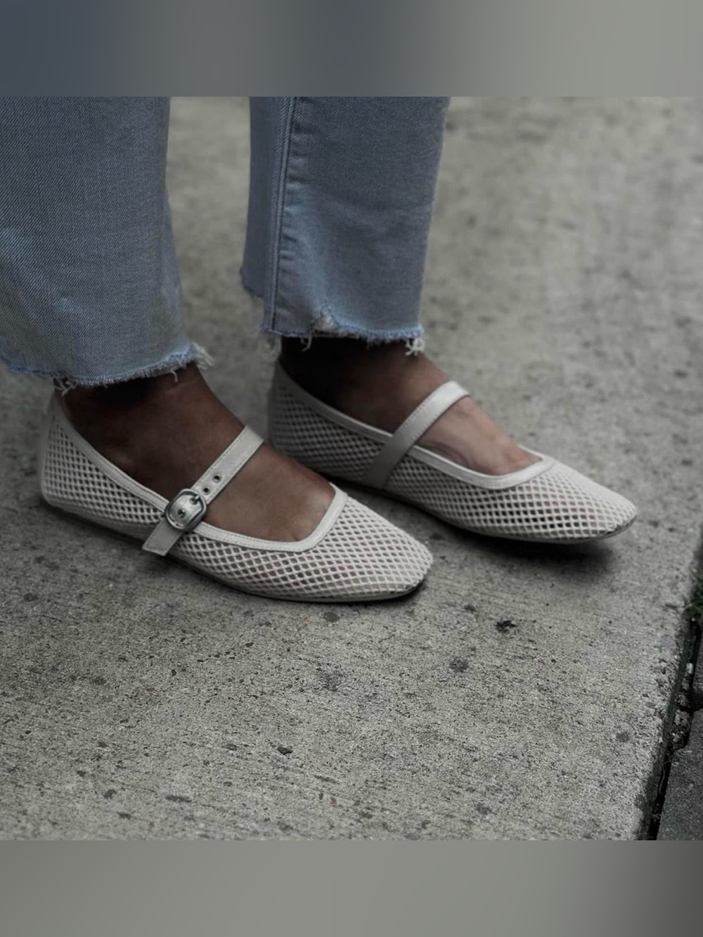 Silver metallic mesh snakeskin Mary Jane flats